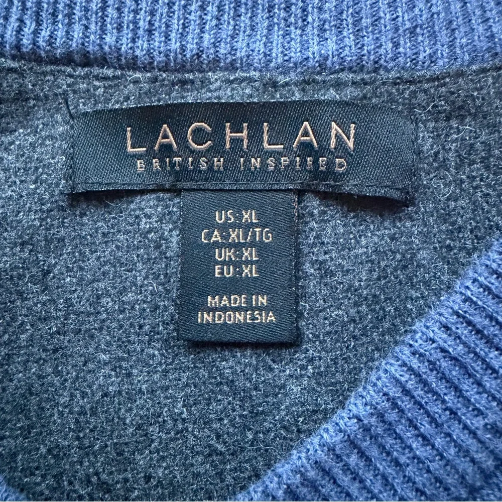 Lachlan XL Mens British Inspired Blue‎ Heathered V-Neck Pullover Sweater Cotton